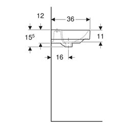 Geberit Handwaschbecken Smyle Square KeraT./we, 45x36cm, m Hahnl., m ÜL asym.