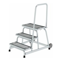 MUNK Aluminium-Arbeitspodest fahrbar: Stahl-Gitterrost mit Handlauf