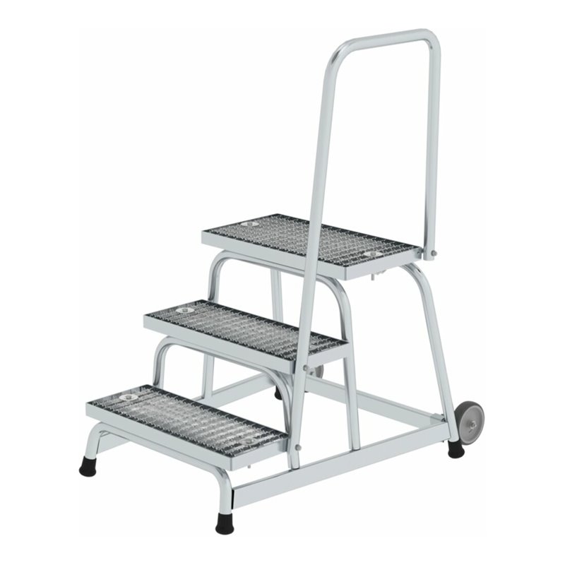 MUNK Aluminium-Arbeitspodest fahrbar: Stahl-Gitterrost mit Handlauf