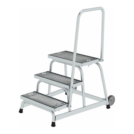 MUNK Aluminium-Arbeitspodest fahrbar: Stahl-Gitterrost mit Handlauf
