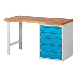 STIER Werkbank Premium mit 5 Schubladen TxH 700x840mm RAL 7035 / RAL 5012