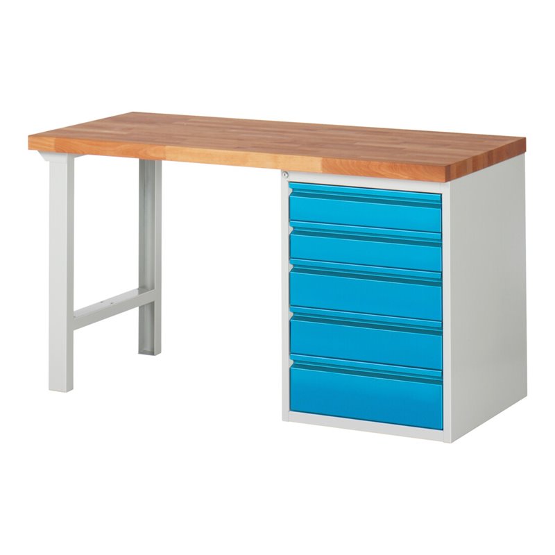 STIER Werkbank Premium mit 5 Schubladen TxH 700x840mm RAL 7035 / RAL 5012