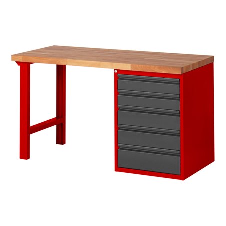 STIER Werkbank Premium mit 5 Schubladen TxH 700x890mm RAL 3000 / anthrazitmetallic