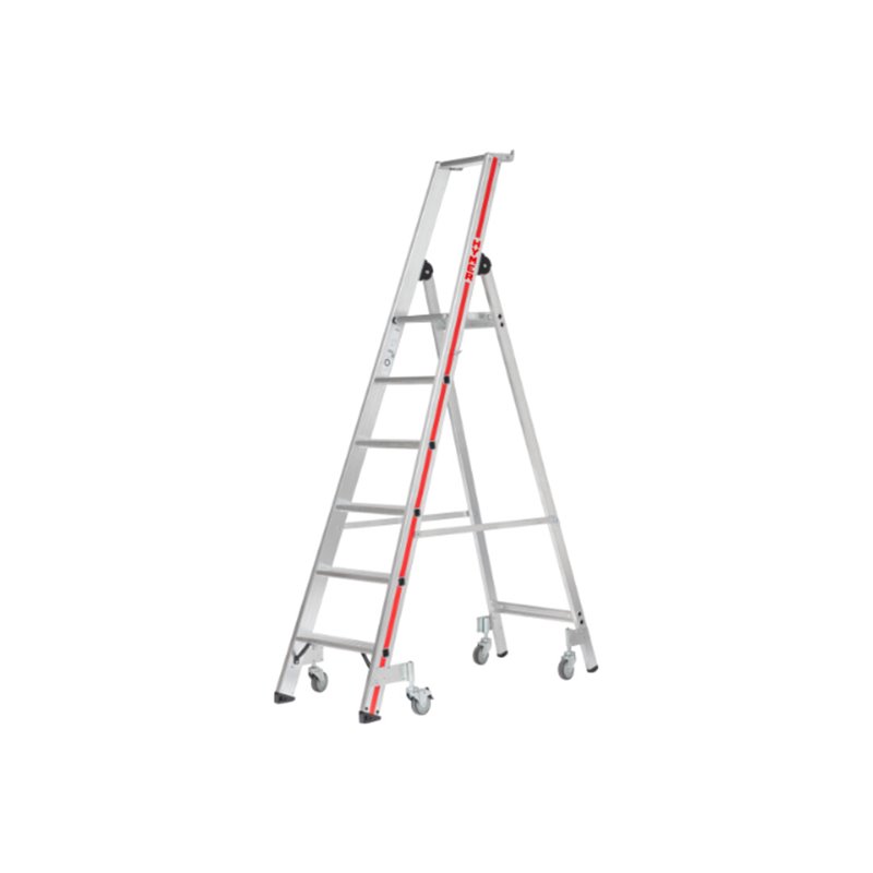 Hymer Stufenstehleiter mit Plattform und Rollen, einseitig begehbar