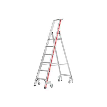 Hymer Stufenstehleiter mit Plattform und Rollen, einseitig begehbar