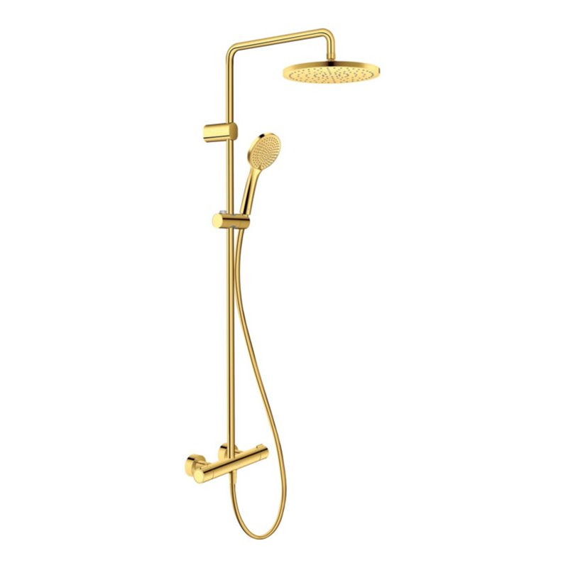 Duravit Duschsystem 1000 MinusFlow Ausl. 354mm, m Brausethermostat, Gold poliert