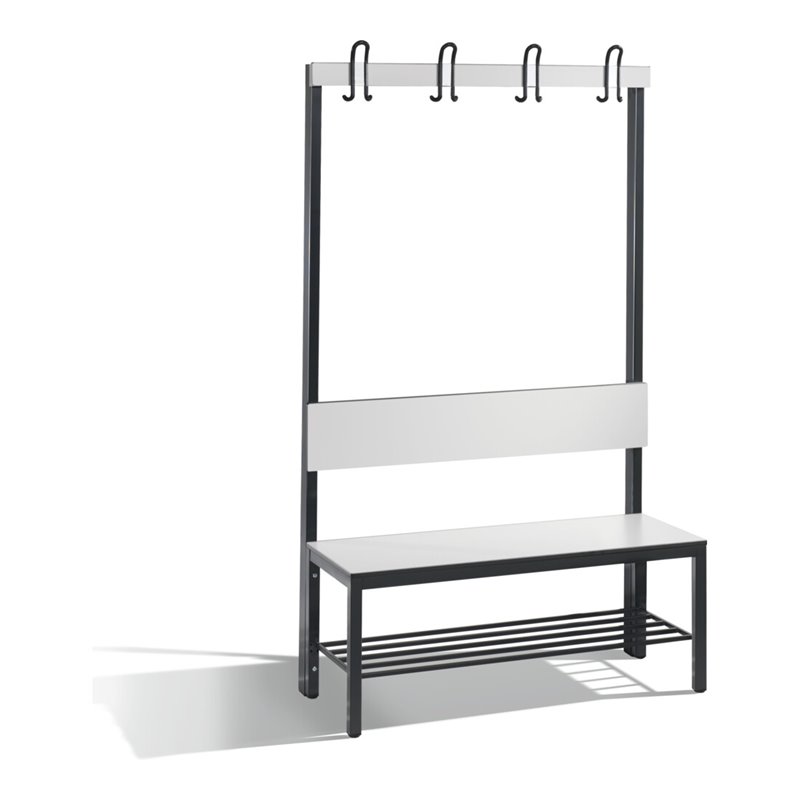 C+P Garderobenbank mit Rückenlehne, Basic Plus, H1650xB1000xT407mm, Gestell Schwarzgrau