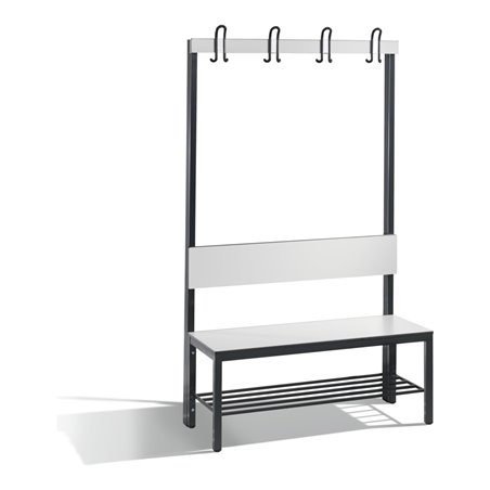 C+P Garderobenbank mit Rückenlehne, Basic Plus, H1650xB1000xT407mm, Gestell Schwarzgrau