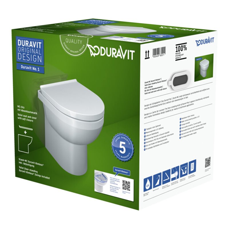 Duravit Stand-WC, Tiefspüler Set No. 1 mit WC-Sitz, Rimless, weiß