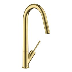 hansgrohe Spültisch-Einhebelmischer 270 Axor Starck mit Ausziehbrause, brushed brass