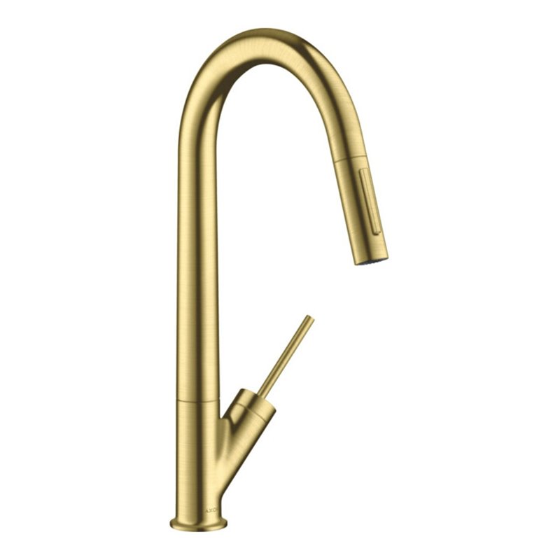 hansgrohe Spültisch-Einhebelmischer 270 Axor Starck mit Ausziehbrause, brushed brass