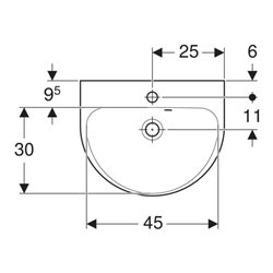 Geberit Handwaschbecken Renova 50x40cm, we., m Hahnl., m ÜL asym.