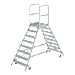 MUNK Aluminium-Podestleiter beidseitig begehbar: Aluminium geriffelt