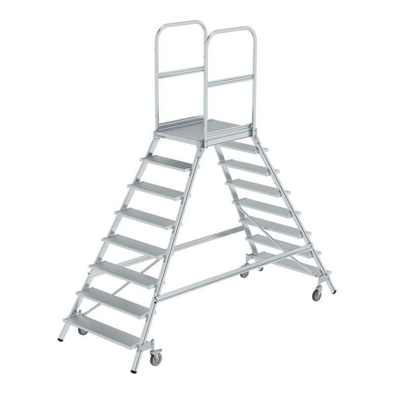 MUNK Aluminium-Podestleiter beidseitig begehbar: Aluminium geriffelt