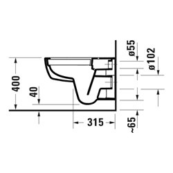 Duravit Wand-WC, Tiefspüler D-Code 37x54cm, 4 l, riml, w, o vorm. Scharn.