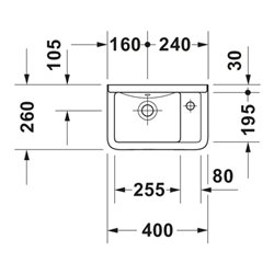 Duravit Handwaschbecken Starck 3 40x26cm, HL re, m ÜL, Hahnlochbank, weiß
