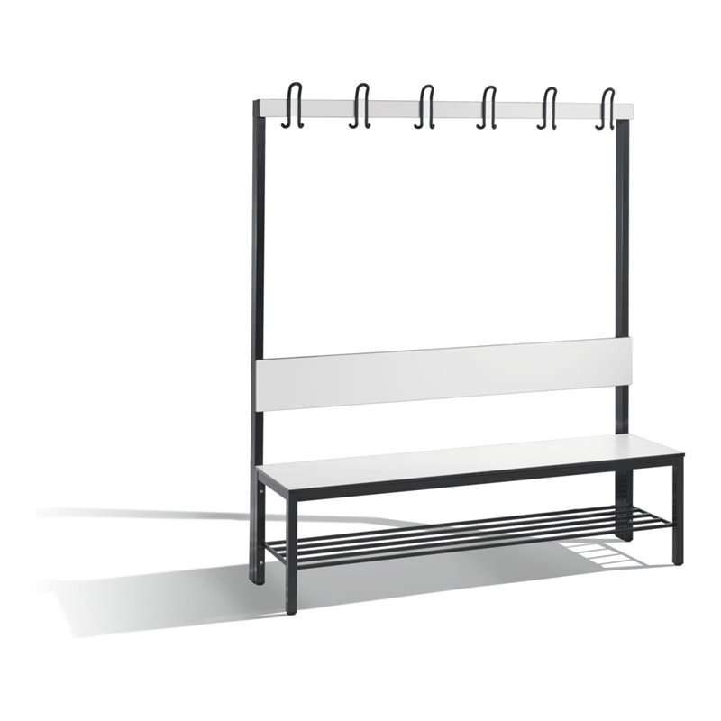 C+P Garderobenbank mit Rückenlehne, Basic Plus, H1650xB1500xT407mm, Gestell Schwarzgrau