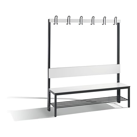 C+P Garderobenbank mit Rückenlehne, Basic Plus, H1650xB1500xT407mm, Gestell Schwarzgrau