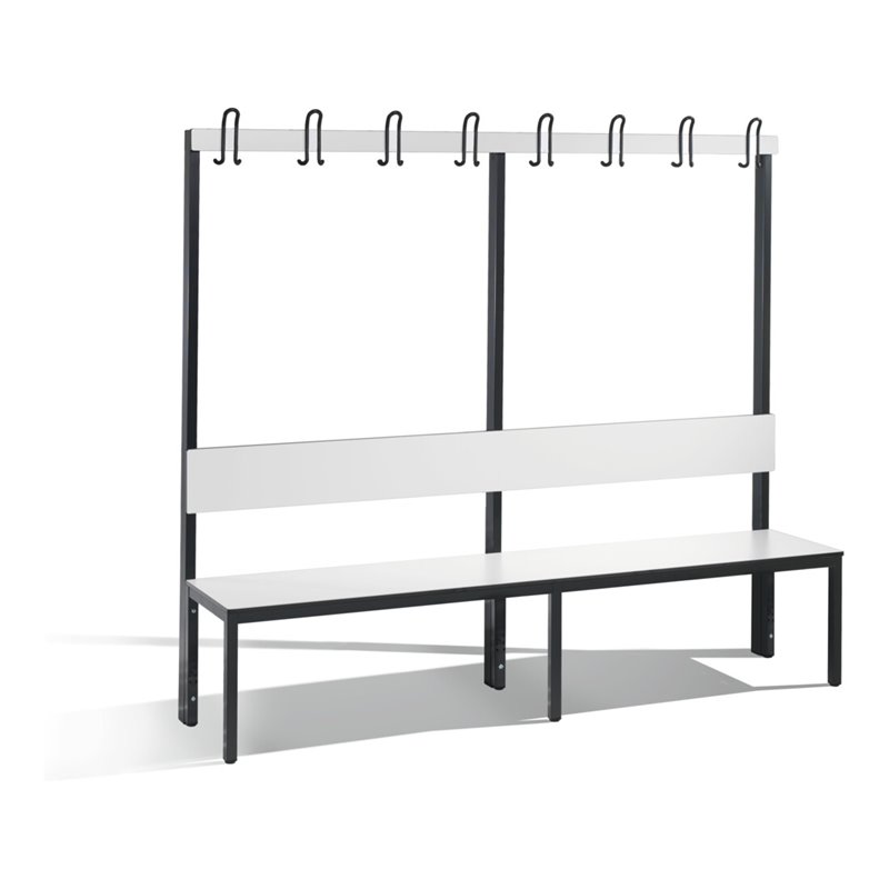 C+P Garderobenbank mit Rückenlehne, Basic Plus, H1650xB1960xT407mm, Gestell Schwarzgrau