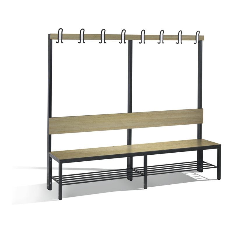 C+P Garderobenbank mit Rückenlehne, Basic Plus, H1650xB1960xT407mm, Gestell Schwarzgrau