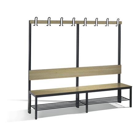 C+P Garderobenbank mit Rückenlehne, Basic Plus, H1650xB1960xT407mm, Gestell Schwarzgrau