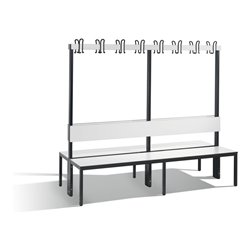 C+P Doppelseitige Garderobenbank mit Rückenlehne, Basic Plus, H1650xB1960xT760mm, Gestell Schwarzgrau