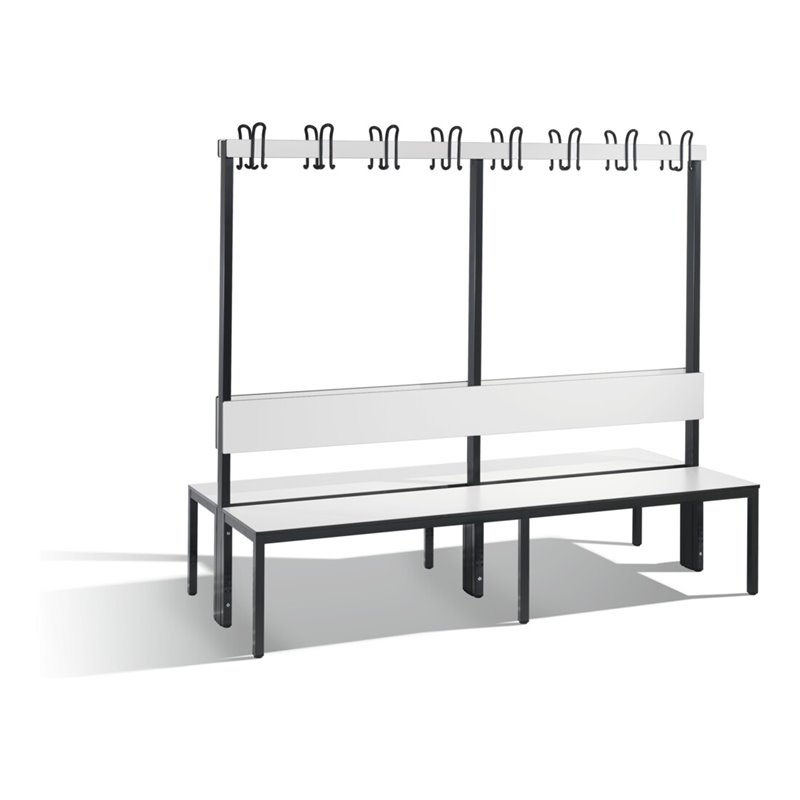 C+P Doppelseitige Garderobenbank mit Rückenlehne, Basic Plus, H1650xB1960xT760mm, Gestell Schwarzgrau