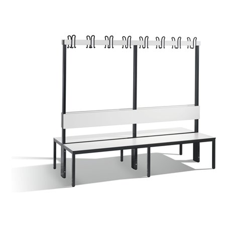 C+P Doppelseitige Garderobenbank mit Rückenlehne, Basic Plus, H1650xB1960xT760mm, Gestell Schwarzgrau