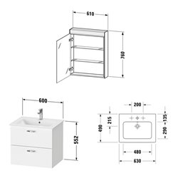 Duravit Möbel-Set XBase 63cm, 1 T., Anschl rechts, weiß glänzend