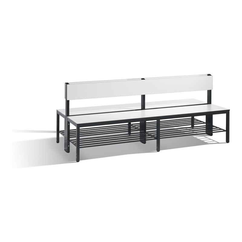 C+P Doppelseitige Sitzbank mit Rückenlehne, Basic Plus, H796xB1960xT760mm, Gestell Schwarzgrau