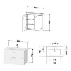 Duravit Möbel-Set XBase 83x49cm, WT, WTU 2 SchKa., Spanplattenschraube, graph ma