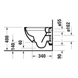 Duravit Wand-WC, Tiefspüler D-Code Compact 37x48cm, 4,5 l, riml, w, o vorm. Scharn.
