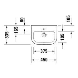 Duravit Handwaschbecken D-Code 45x33,5cm, mit Hahnloch, Überlauf, weiß