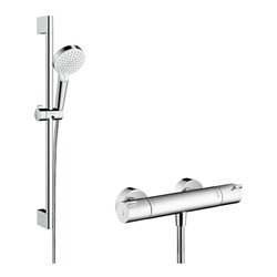 hansgrohe Brausesystem Crometta 650mm Brausestange, m Thermostat, weiß/chrom