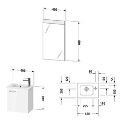 Duravit Möbel-Set XBase 43cm, 1 Tür, Anschl re, weiß glänzend