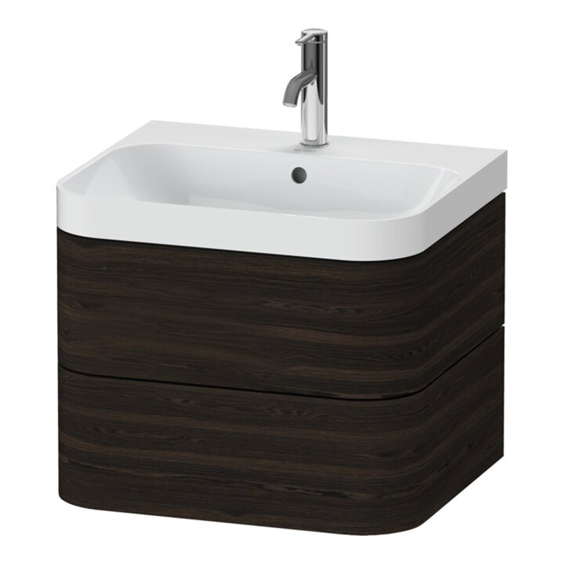 Duravit Möbelwaschtisch Happy D.2 Plus 57,5x49cm, 1 HL, Nussb geb., 2 Schubk.