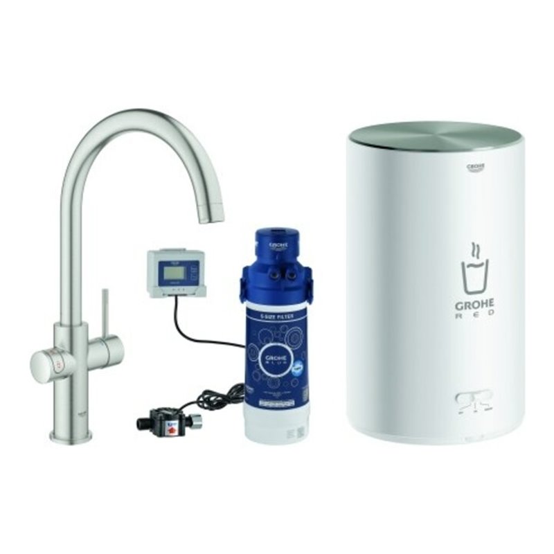 Grohe Spültisch-Einhebelmischer Red Duo supersteel, M-Size, mit Boiler