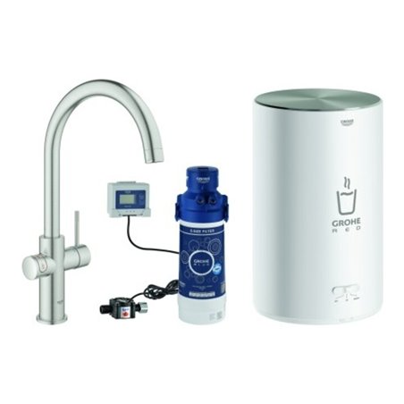 Grohe Spültisch-Einhebelmischer Red Duo supersteel, M-Size, mit Boiler