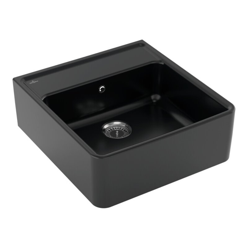 V&B Spülstein-Einzelbecken m Abl.garn, Handbetätigung, pure black