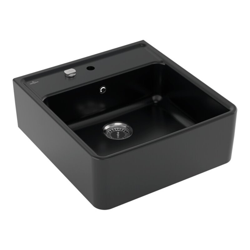 V&B Spülstein-Einzelbecken m Abl.garn, Exzenter, pure black