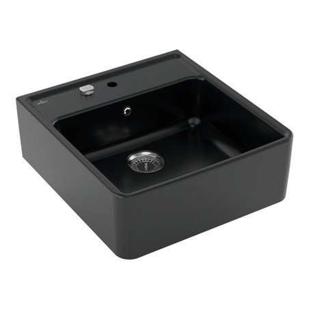 V&B Spülstein-Einzelbecken m Abl.garn, Exzenter, pure black