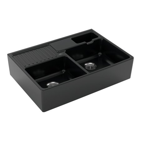 V&B Spülstein-Doppelbecken Restesch., m Abl.garn, Hand., pure black