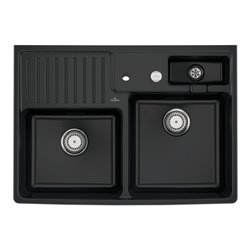 V&B Spülstein-Doppelbecken Restesch., m Abl.garn, Exzenter, P black