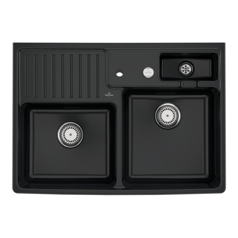 V&B Spülstein-Doppelbecken Restesch., m Abl.garn, Exzenter, P black