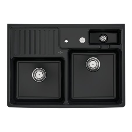 V&B Spülstein-Doppelbecken Restesch., m Abl.garn, Exzenter, P black