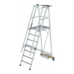 MUNK Aluminium-Podestleiter fahrbar, klappbar mit schmaler Quertraverse