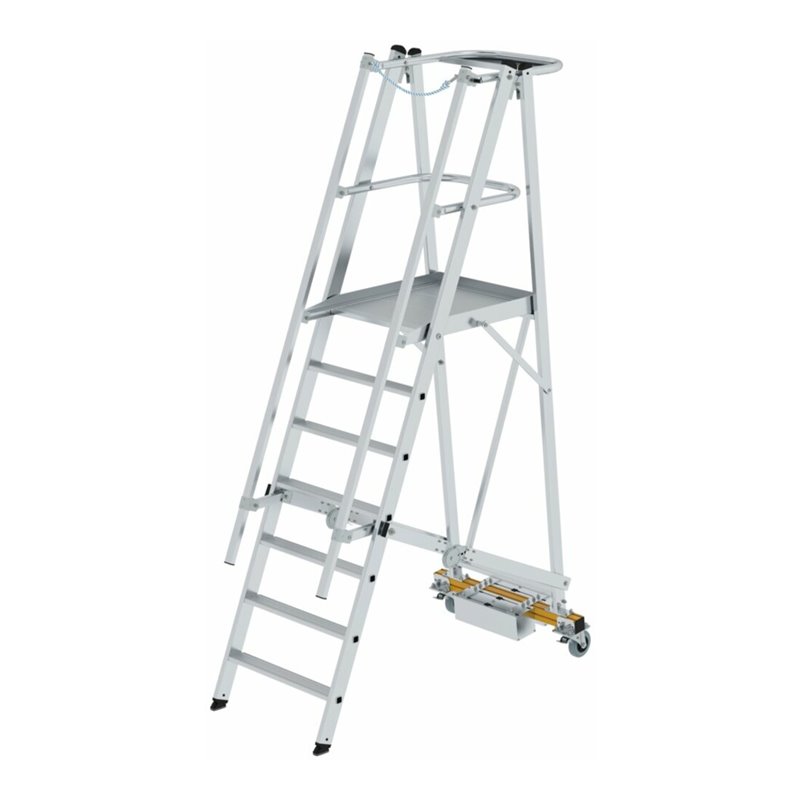 MUNK Aluminium-Podestleiter fahrbar, klappbar mit schmaler Quertraverse