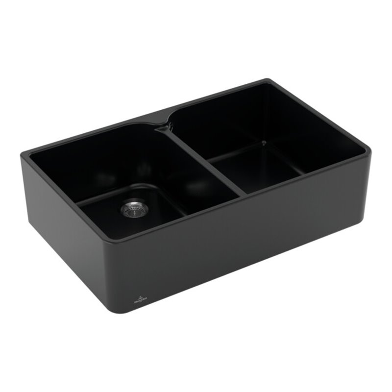 V&B Spülstein Doppelbecken 80 X m Abl.garn, Handbetätigung, pure black