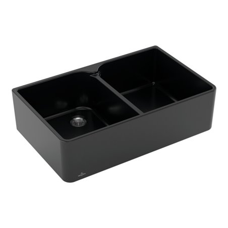 V&B Spülstein Doppelbecken 80 X m Abl.garn, Handbetätigung, pure black