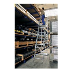 MUNK Aluminium-Podestleiter fahrbar, klappbar mit schmaler Quertraverse